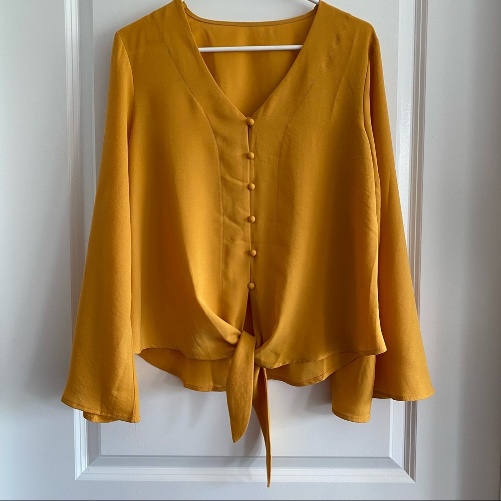 NWOT Button down tie front blouse - Picture 2 of 9